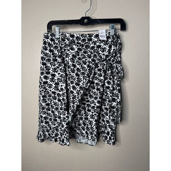 NWT-Loft Women's White/Black Skirt Size 0 midi skirt ruffles viscose - Picture 2 of 6